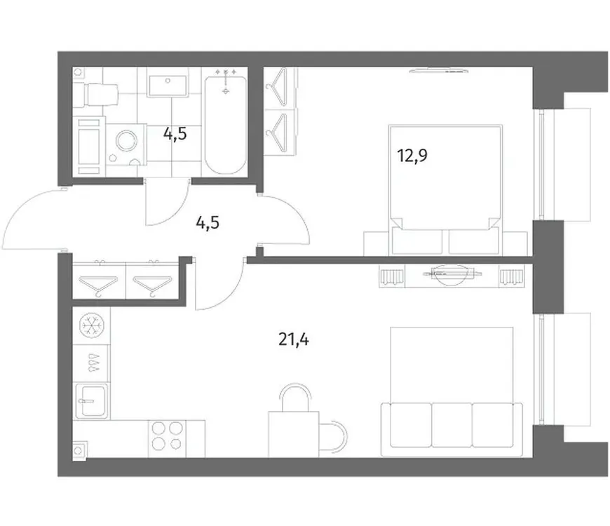 Продается 1-комнатная квартира, 43,3 м² - Фото 1
