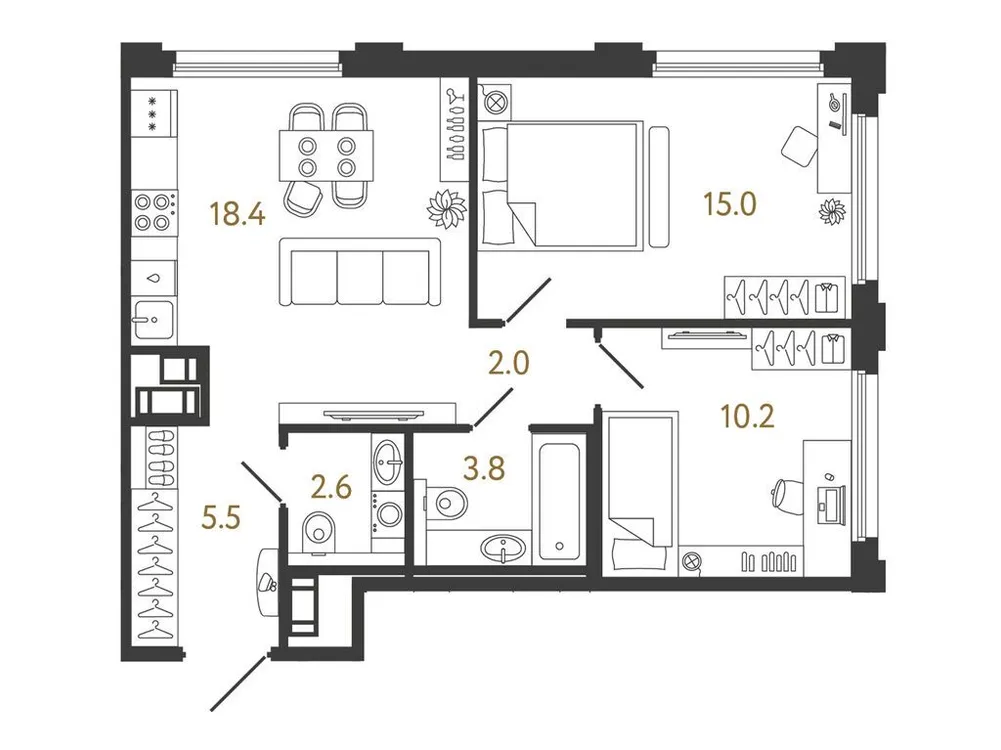 Продается 2-комнатная квартира, 57,5 м² - Фото 1