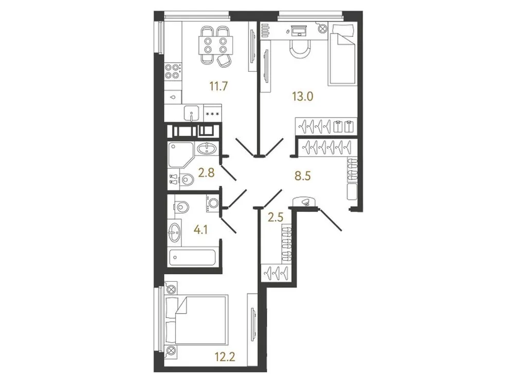 Продается 2-комнатная квартира, 54,8 м² - Фото 1