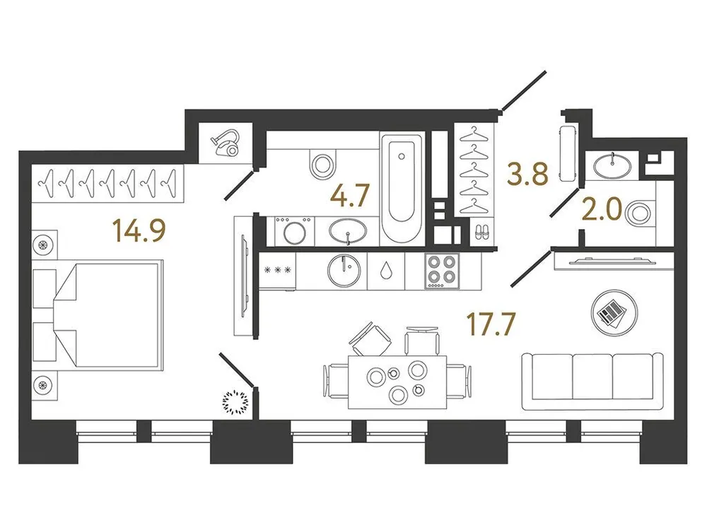 Продается 1-комнатная квартира, 43,1 м² - Фото 1