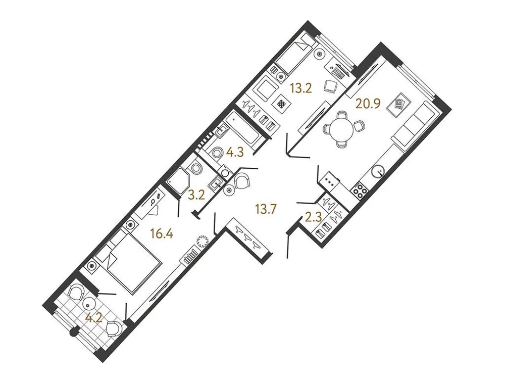 Продается 2-комнатная квартира, 74 м² - Фото 1