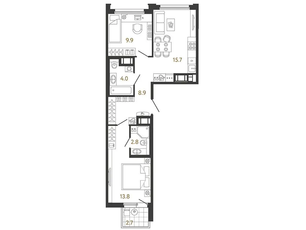 Продается 2-комнатная квартира, 55,1 м² - Фото 1