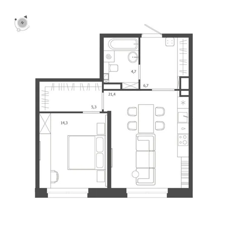 Продается 1-комнатная квартира, 52,4 м² - Фото 1