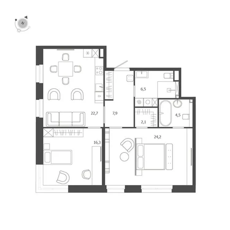 Продается 2-комнатная квартира, 84,2 м² - Фото 1