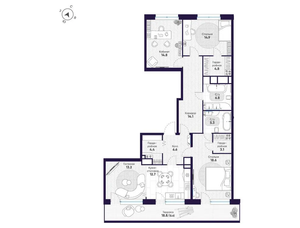 Продается 4-комнатная квартира, 124,9 м² - Фото 1