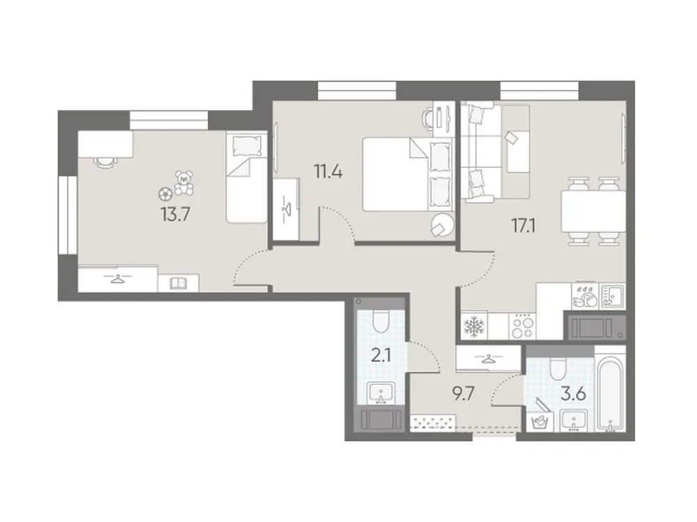 Продается 2-комнатная квартира, 57,6 м² - Фото 2