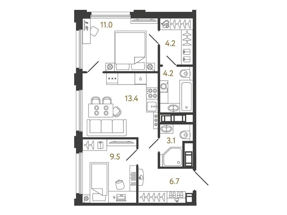 Продается 2-комнатная квартира, 52,1 м² - Фото 1