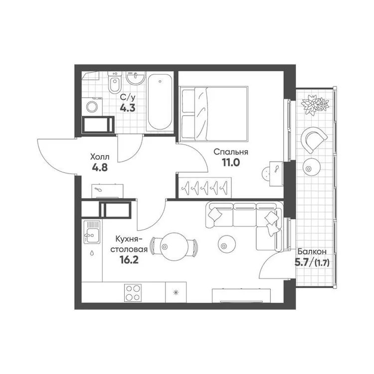 Продается 1-комнатная квартира, 38 м² - Фото 1