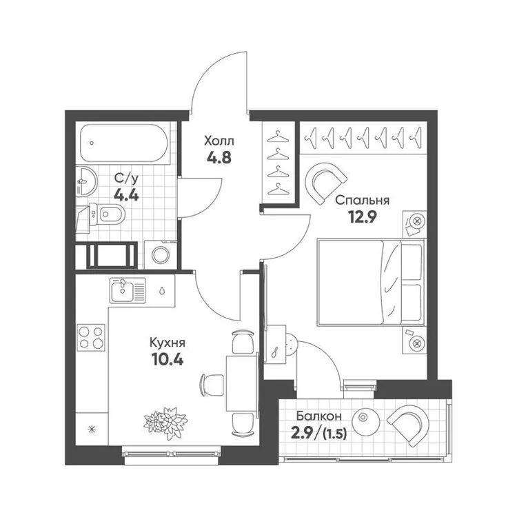Продается 1-комнатная квартира, 34 м² - Фото 1