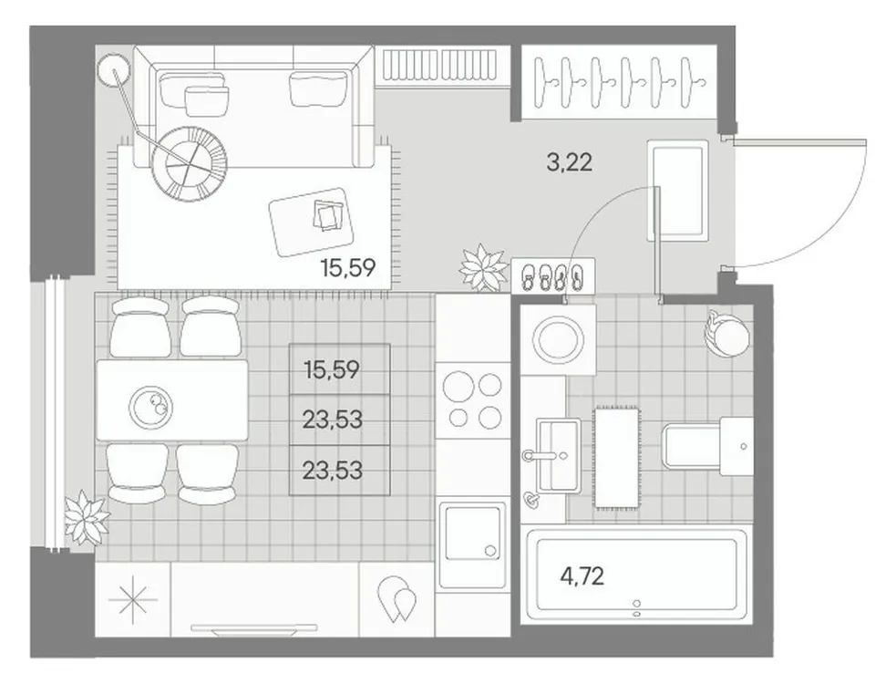 Продается 1-комнатная квартира, 23,5 м² - Фото 1