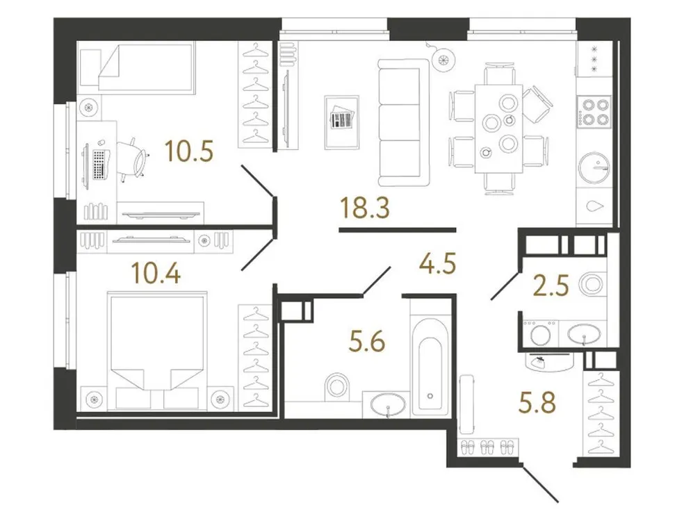 Продается 2-комнатная квартира, 57,6 м² - Фото 1