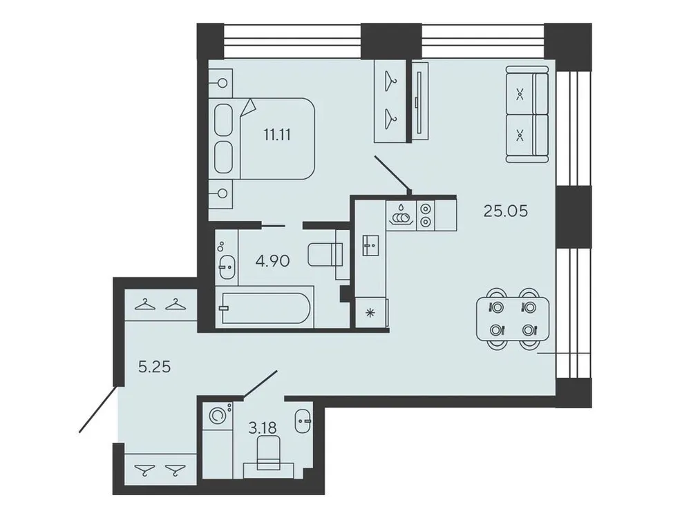Продается 1-комнатная квартира, 49,5 м² - Фото 1