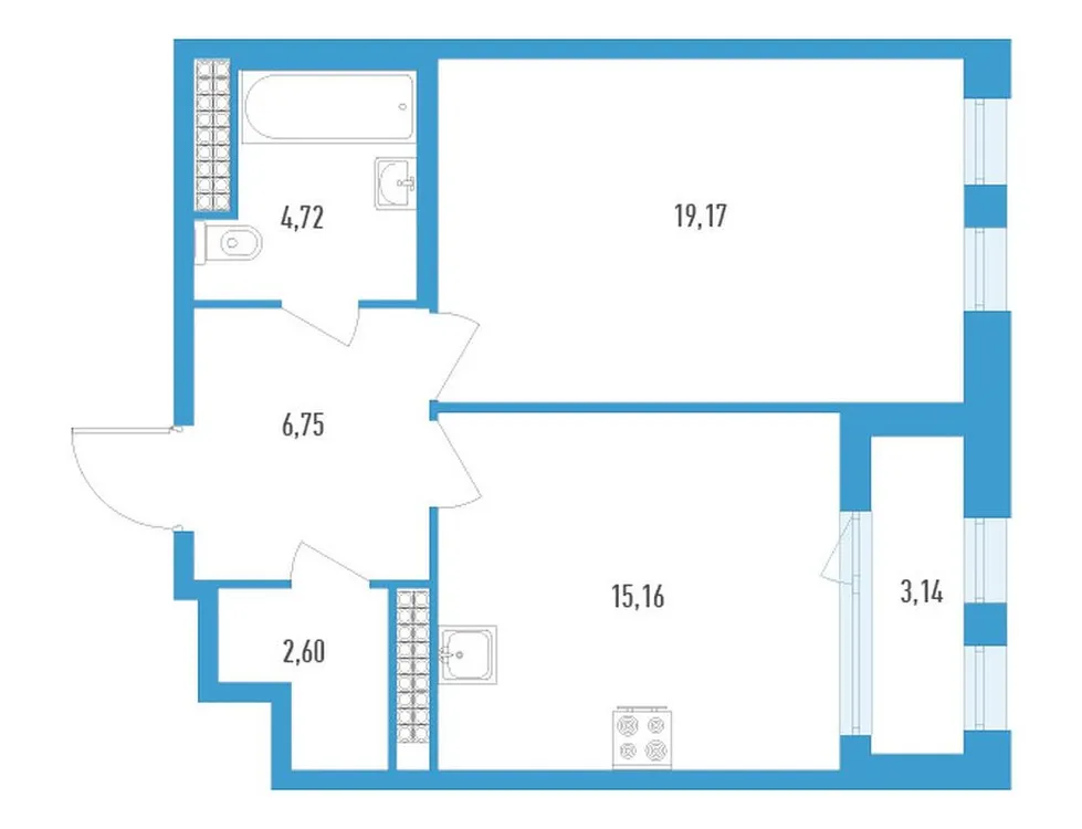 Продается 1-комнатная квартира, 49,8 м² - Фото 1