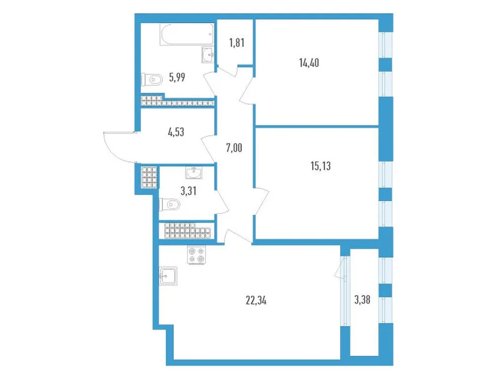 Продается 2-комнатная квартира, 76,3 м² - Фото 1