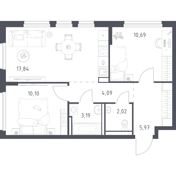 Продается 2-комнатная квартира, 53,9 м² - Фото 1