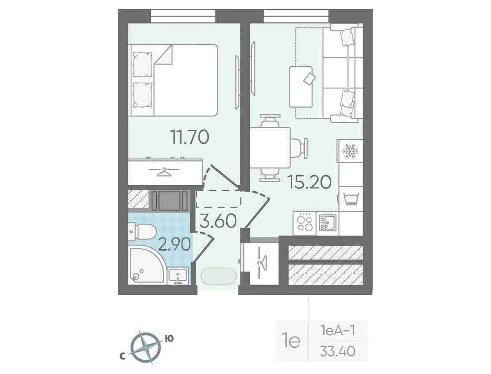 Продается 1-комнатная квартира, 33,4 м² - Фото 1