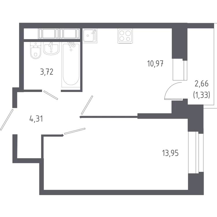 Продается 1-комнатная квартира, 34,3 м² - Фото 1